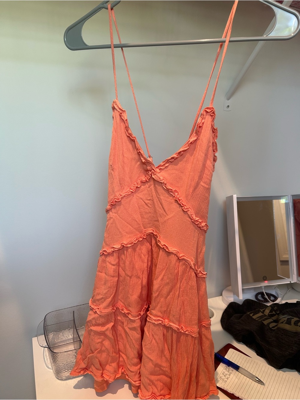 Altar'd State Coral Ruffle Mini Dress